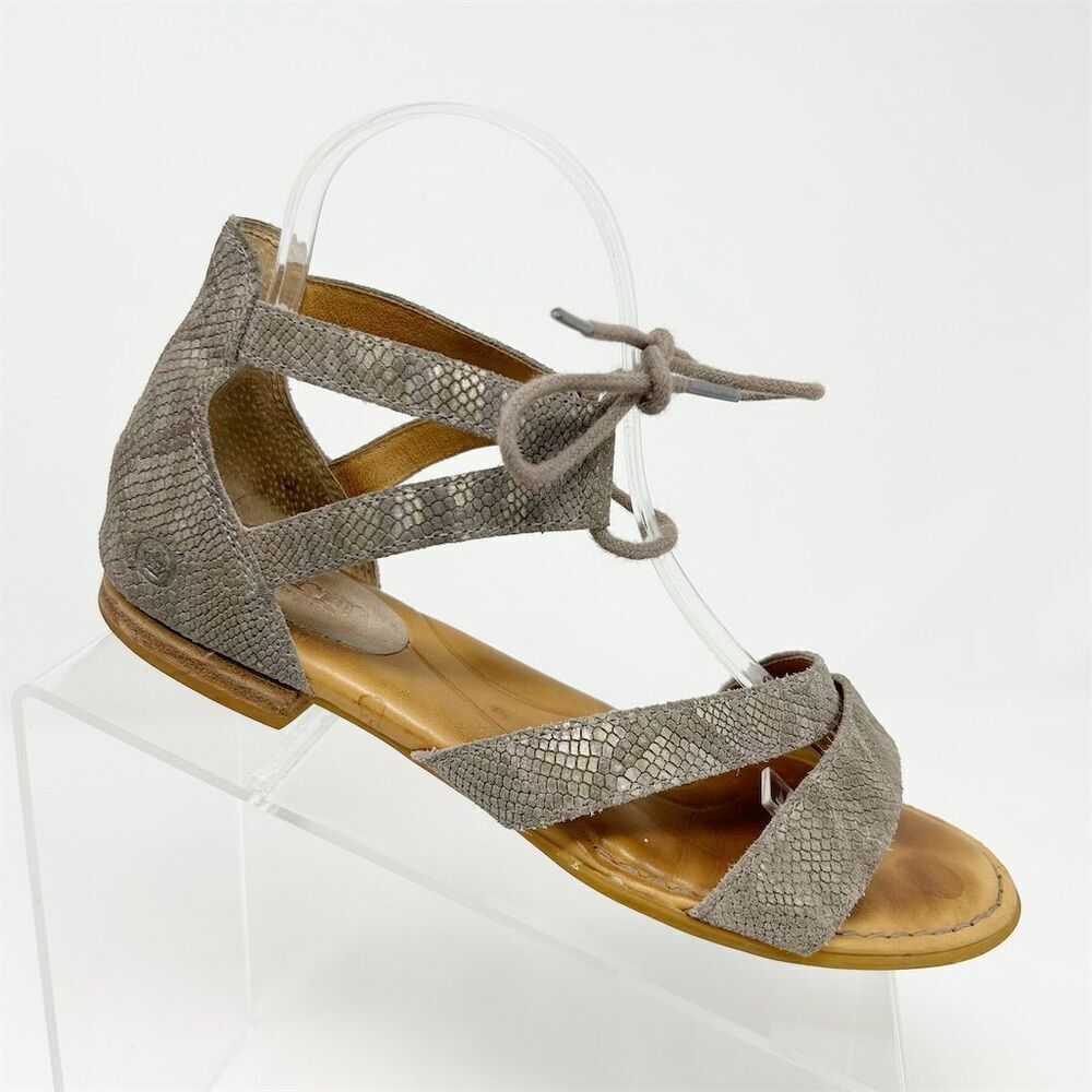 Born Women's Casma Gray Snake Print Lace Up Flat Sandals Size 8 Summer Fun